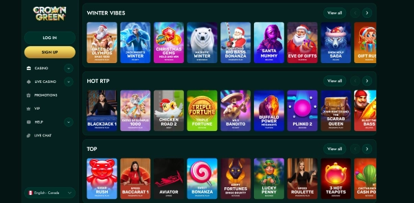 Crowngreen online casino games lobby interface